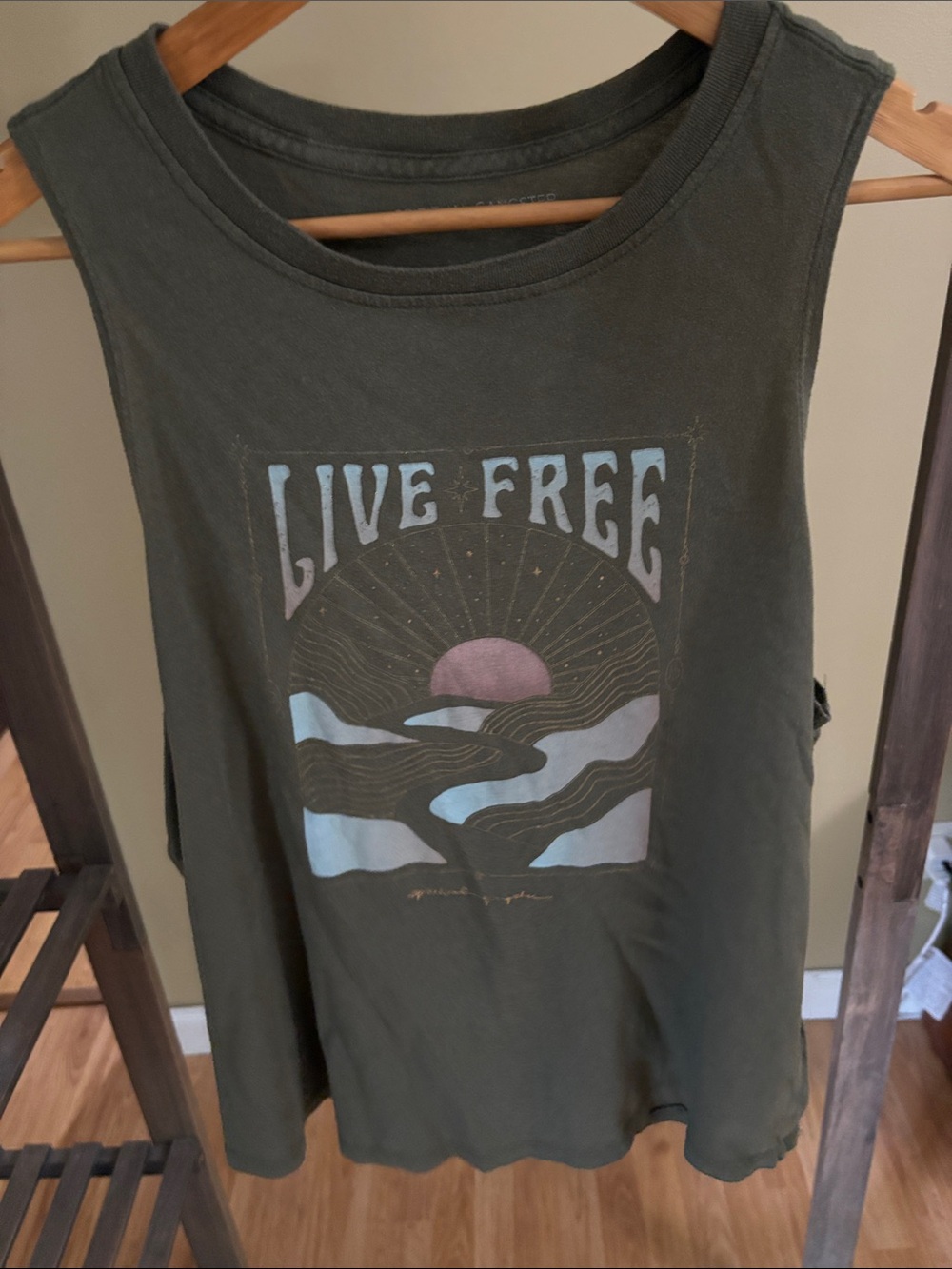Spiritual Gangster Olive Green Live Free Graphic Tank